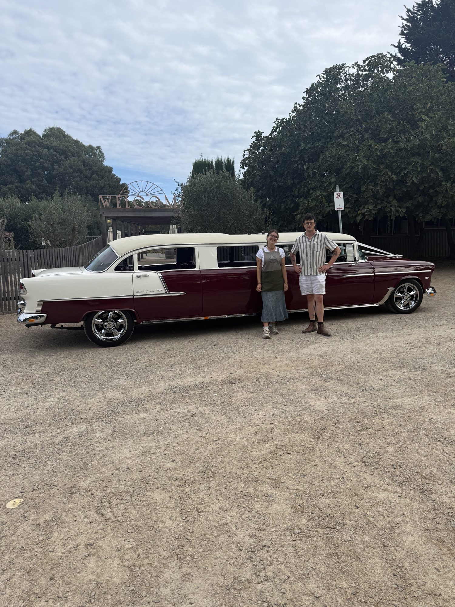 The Prince, Caddyman's maroon Bel Air wedding car, on a country estate near Melbourne